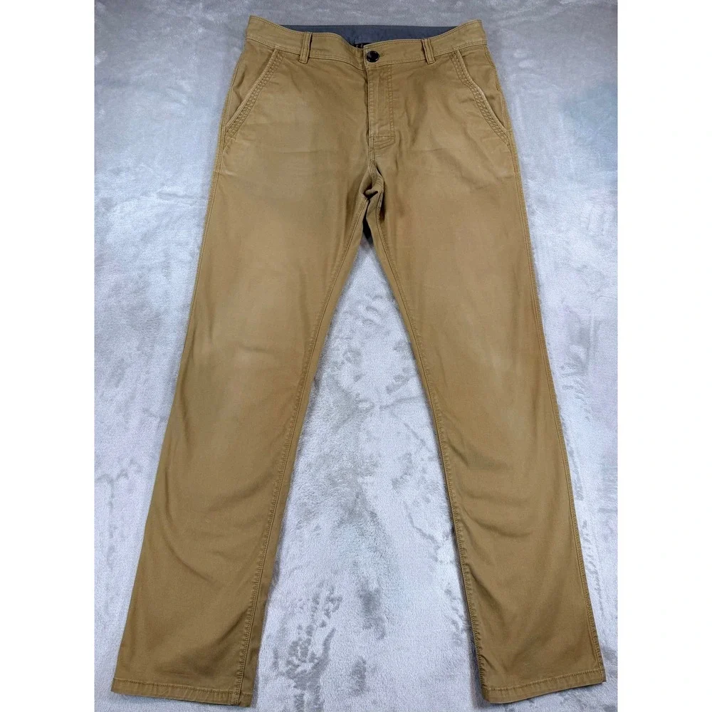 PrAna Mens Chino Organic Cotton Pants Straight Fit Stretch Cotton Tan 32x31